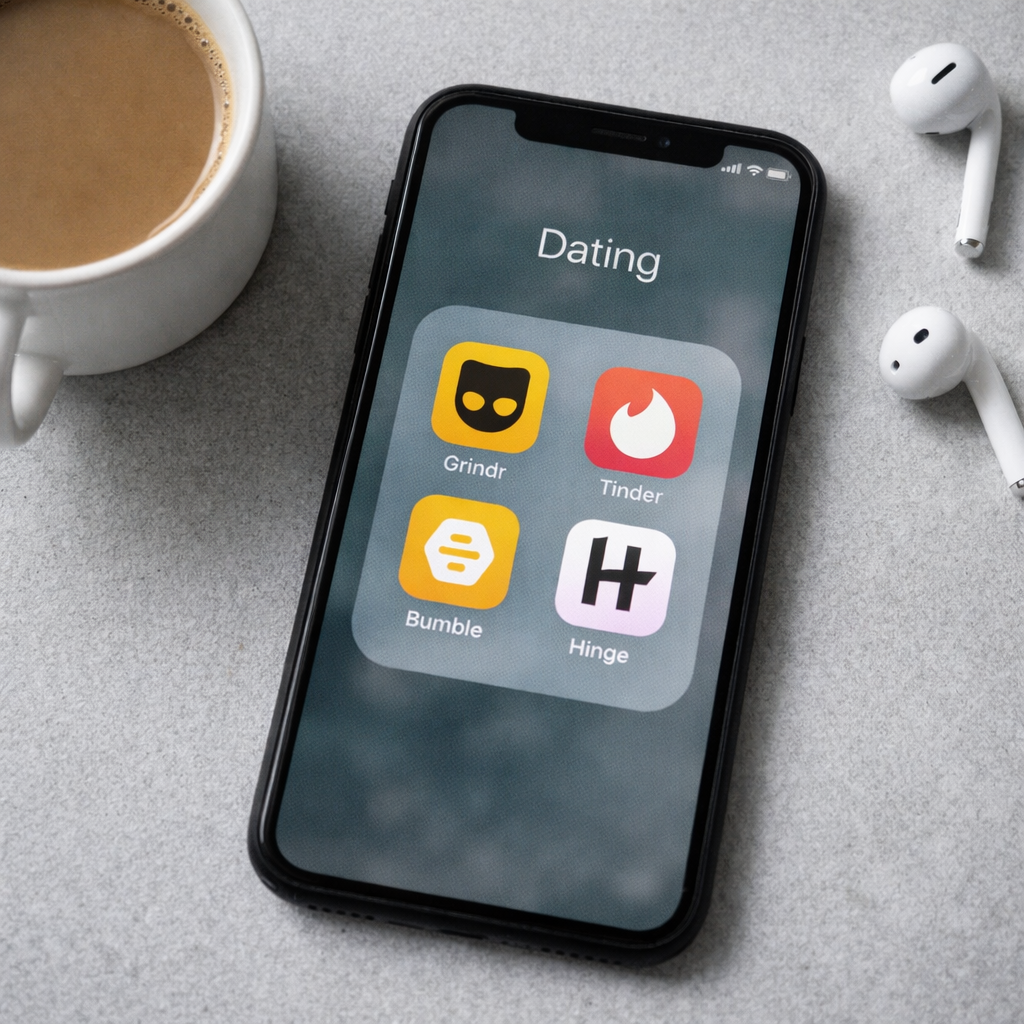 Phone showing multiple dating app icons