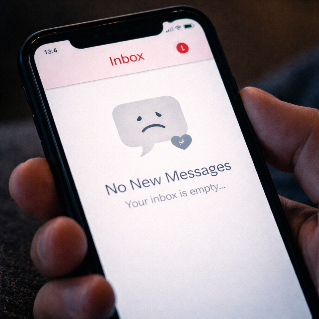 Empty dating app inbox with no new messages