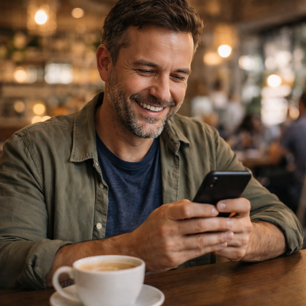 Person confidently messaging on a dating app